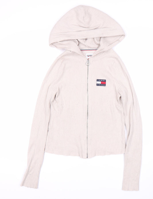 Tommy Jeans Women's Beige Full Zip Hoodie, Size L, Casual
