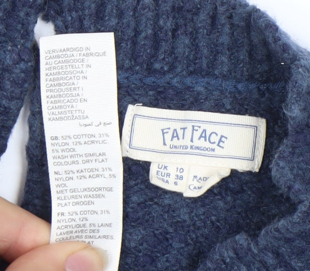 Fat Face Women's Blue Pullover Jumper, Size 10, Open-Knit