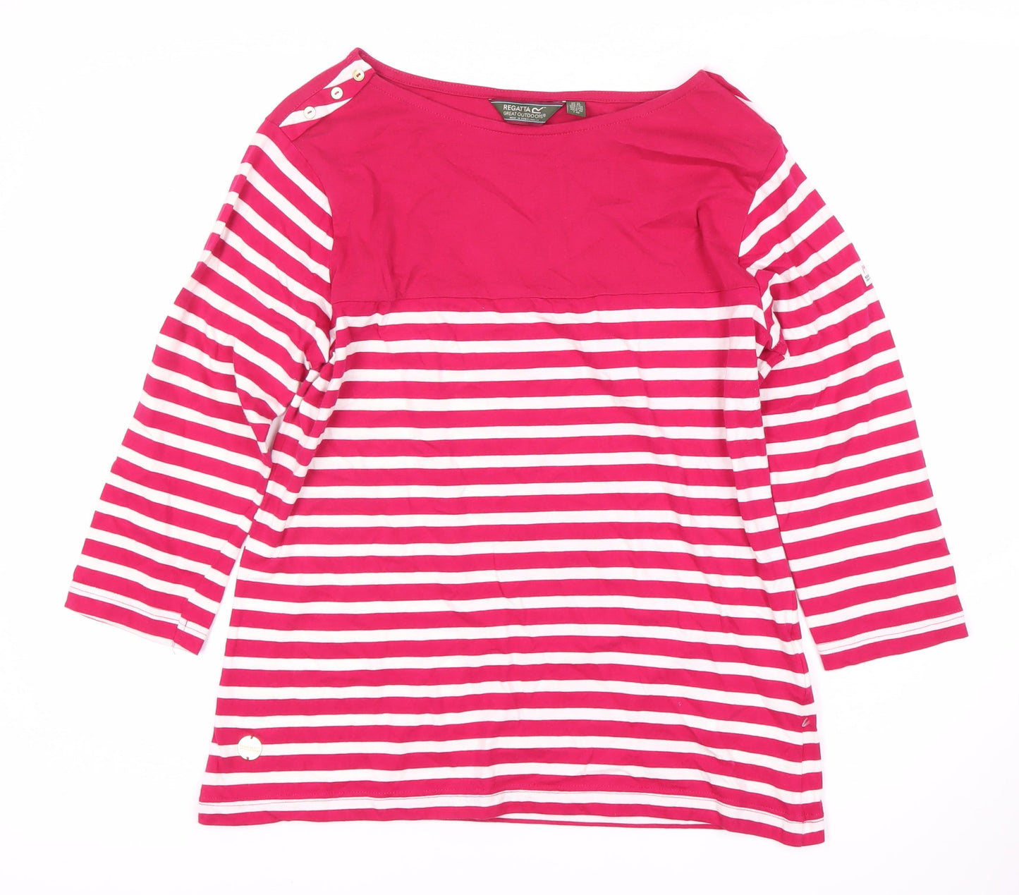 Regatta Women's Red Striped Boat Neck T-Shirt Size 14