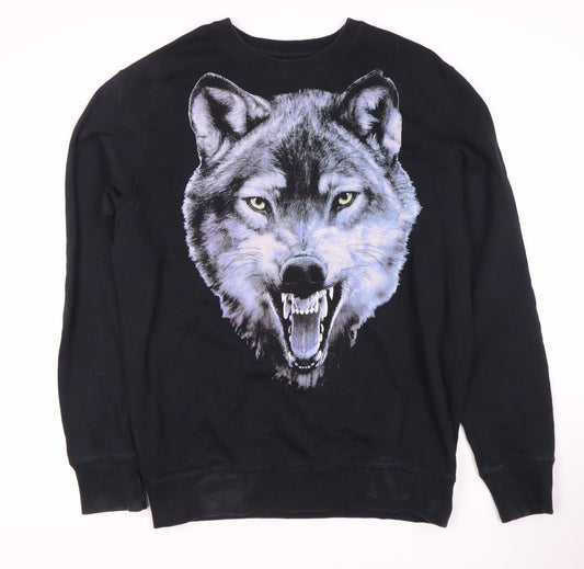 Diesel Men's Black XL Pullover Wolf Graphic Sweatshirt