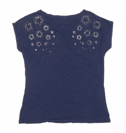 Fat Face Women's Blue M T-Shirt, Star Accents, Casual Wear
