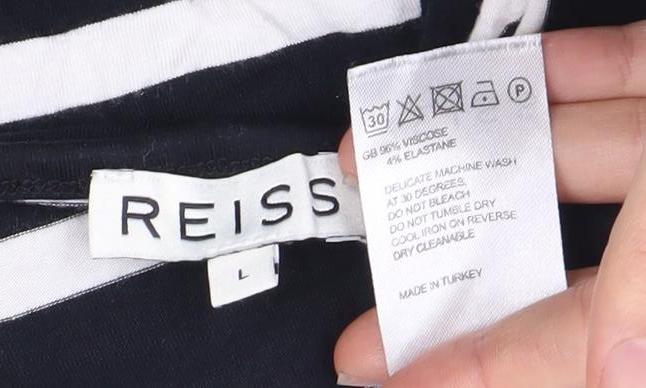 Reiss Women's Black Striped Cotton Top, Size L