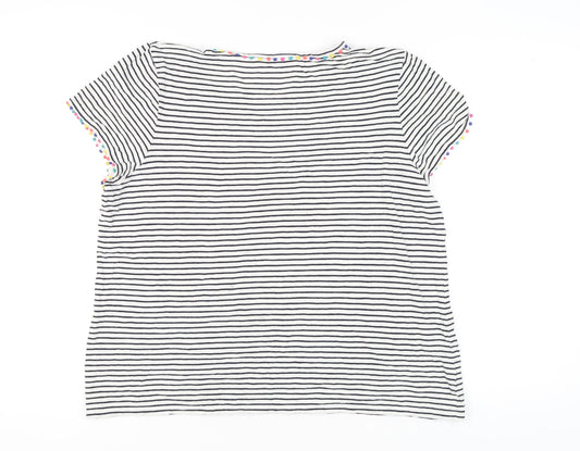 Boden Women's XL White Striped T-Shirt with Beads