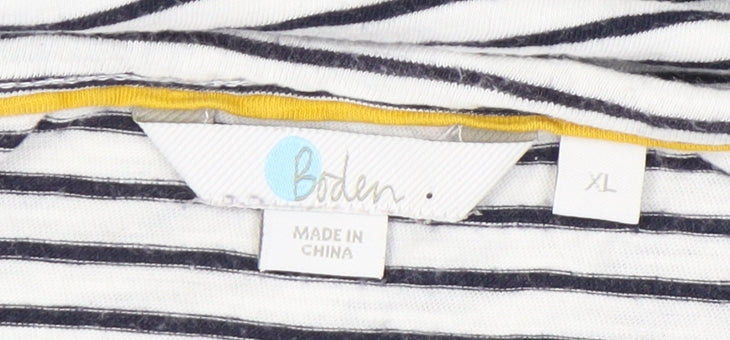 Boden Women's XL White Striped T-Shirt with Beads