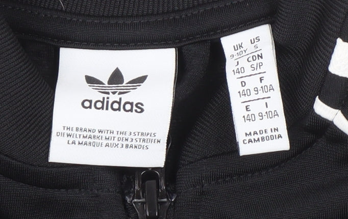 Brand and care label for Adidas boys’ black track jacket 9-10 years full zip sports