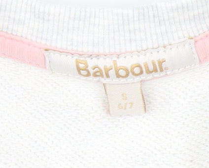 Brand and care label for Barbour girls’ white bunny graphic sweatshirt s