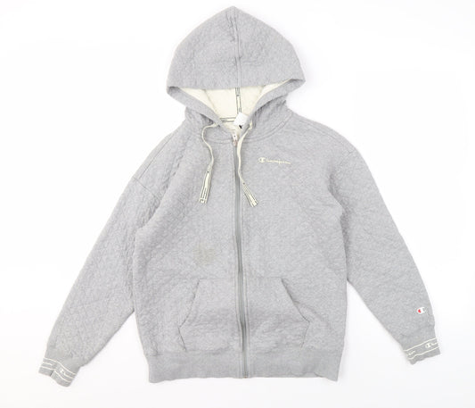 Champion Men’s Grey Full Zip Hoodie - Small, Quilted Style