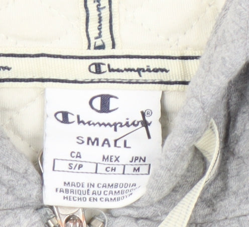 Champion Men’s Grey Full Zip Hoodie - Small, Quilted Style