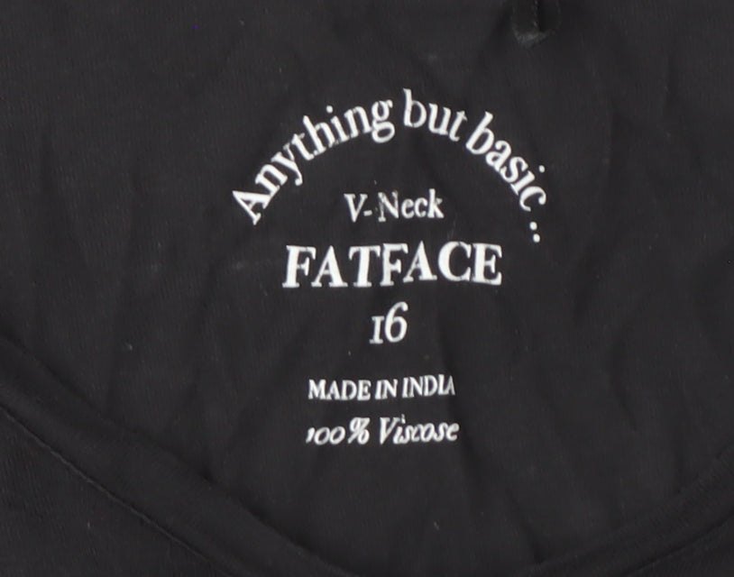 FatFace Women's Black V-Neck T-Shirt Size 16