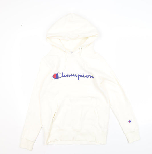 Champion Unisex White Hoodie M - Logo, Casual, Fleece