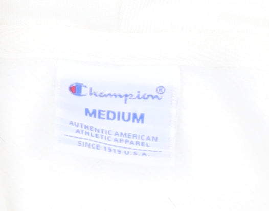 Champion Unisex White Hoodie M - Logo, Casual, Fleece