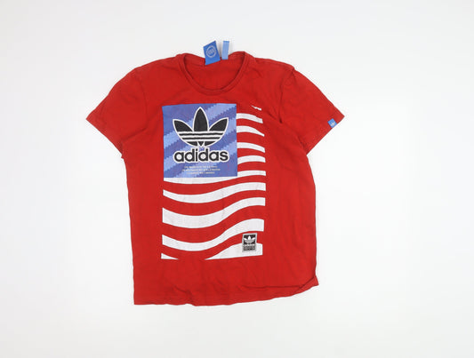 Mens UK Size S adidas Red Cotton T-Shirt