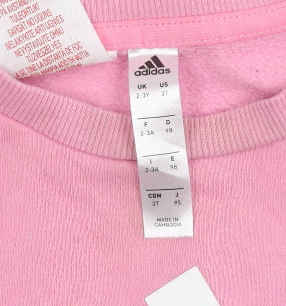 Adidas Girls Pink Jumper 2-3 Years, Logo Casual Knit