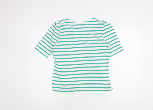 Hobbs Women's Green Striped Cotton T-Shirt, Size M
