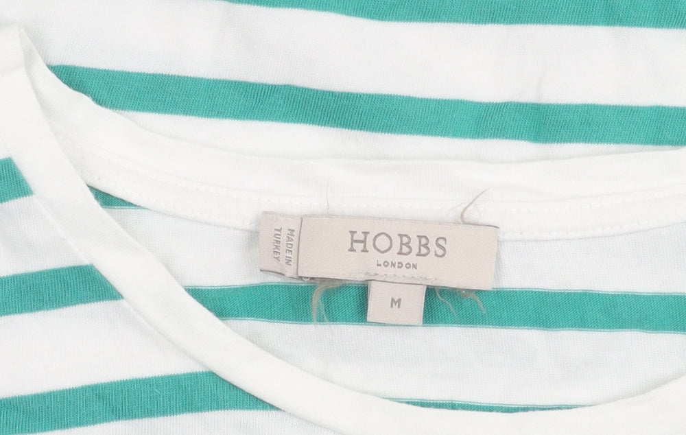 Hobbs Women's Green Striped Cotton T-Shirt, Size M