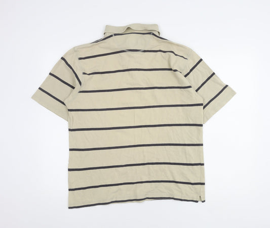 Reebok Men's Beige Striped Polo Shirt, Size L