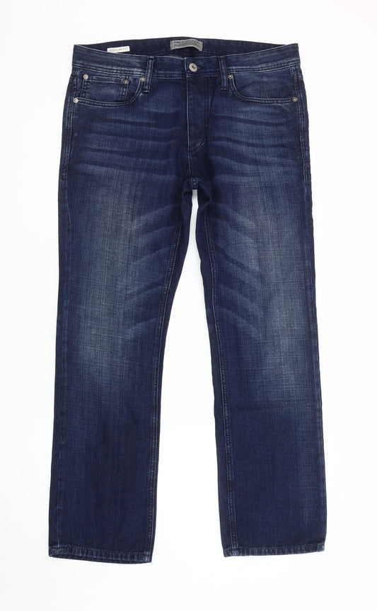Jack & Jones Men's Blue Straight Jeans, Size 34, Regular Fit
