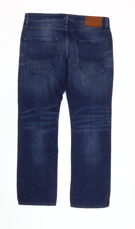 Jack & Jones Men's Blue Straight Jeans, Size 34, Regular Fit