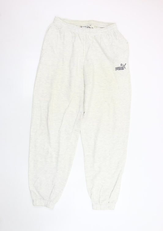 Puma Men's White Sweatpants M - Elastic Waist, Pockets