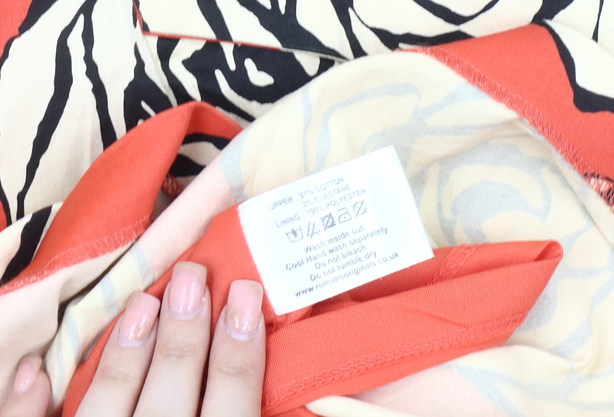 Brand and care label for Roman Women's Orange Floral Short Sleeve Dress