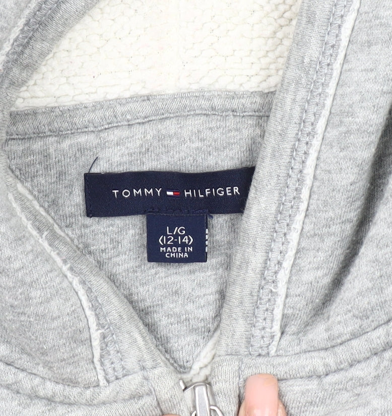 Tommy Hilfiger Teens Grey Hooded Logo Jacket Size 12