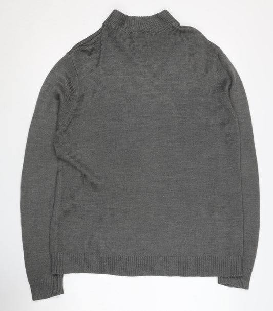 Brave Soul Men's Grey 1/4 Zip Knit Sweatshirt L