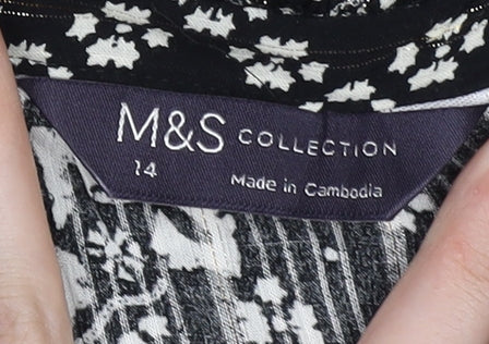 Brand and care label for Marks & Spencer Black Floral Dress, size 14