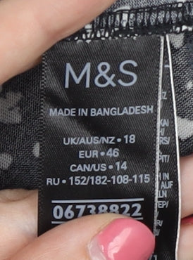 M&S Women's Black Floral Blouse UK18 Long Sleeve