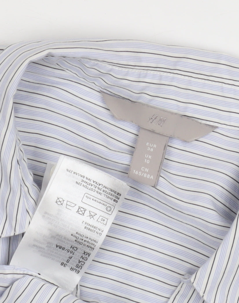 H&M Women's White Striped Button-Up Shirt UK 10