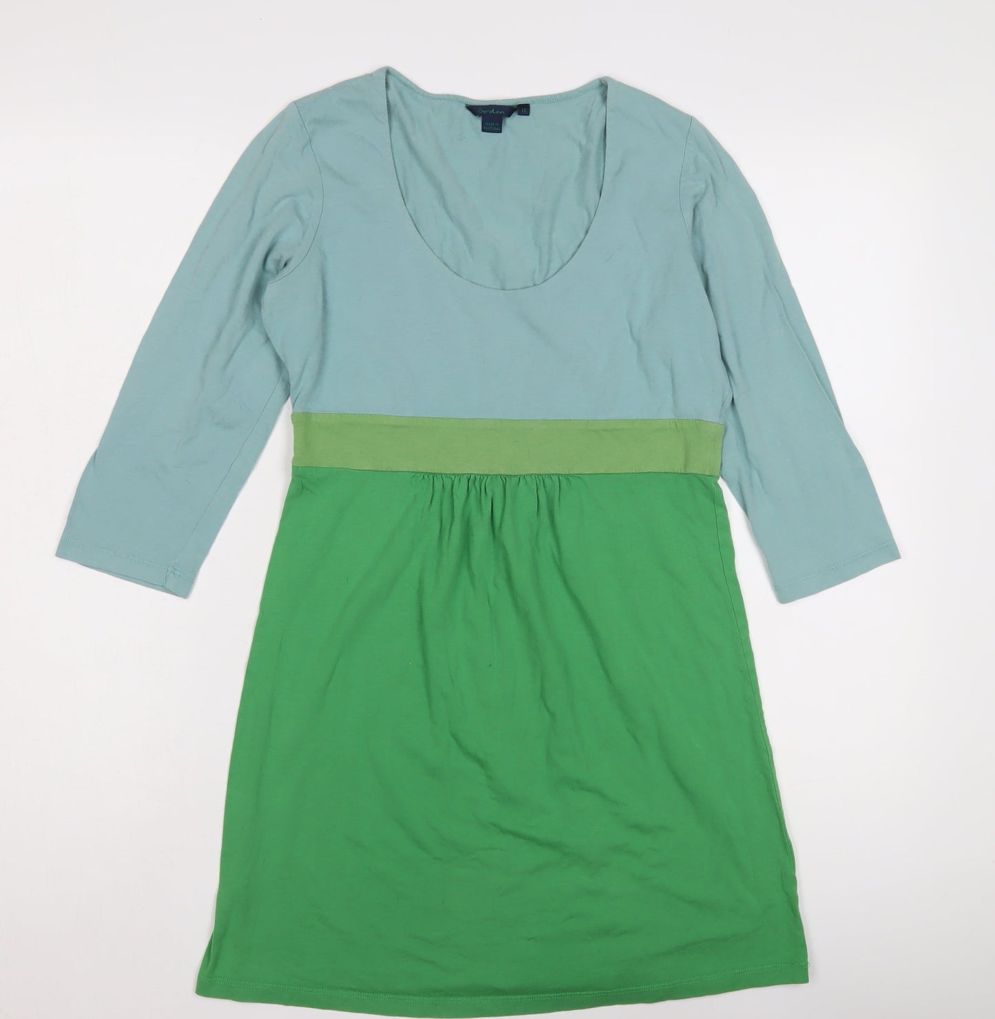 Boden Women's Green Blue Dress, Size 12, 3/4 Sleeve