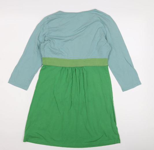 Boden Women's Green Blue Dress, Size 12, 3/4 Sleeve