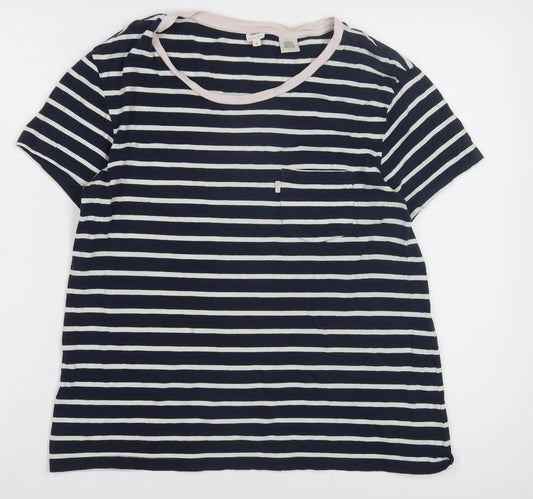 Levi's Women's Blue Striped T-Shirt, Size M, Casual Classic