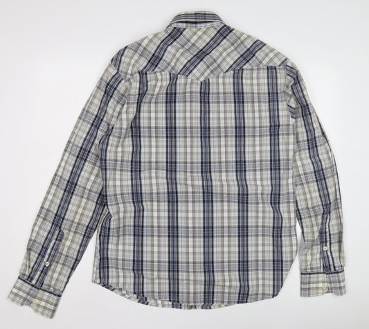 Premium Vintage Men's Blue Plaid Long Sleeve Shirt L