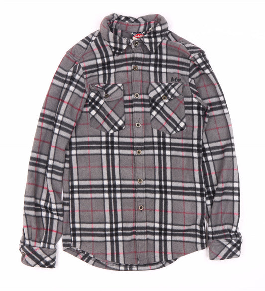 Additional front view of Lee Cooper Men's Grey Check Long Sleeve Shirt Small