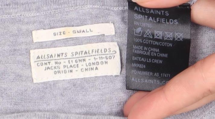 AllSaints Women's Grey Striped T-Shirt, Size S