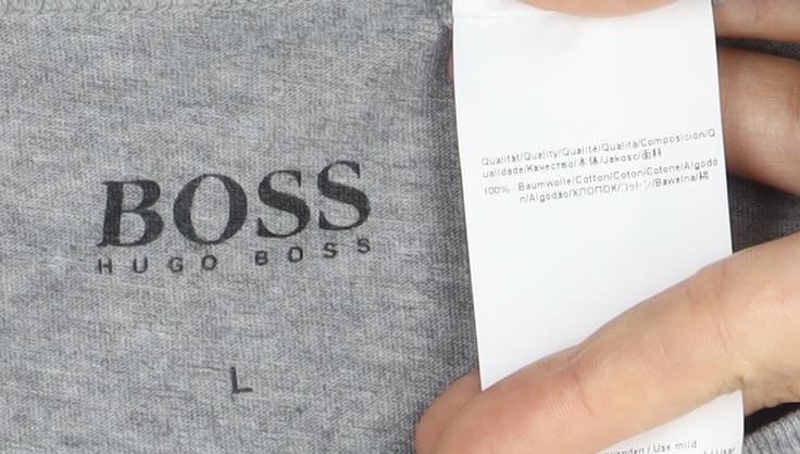 Hugo Boss Men's Grey T-Shirt, Size L, Bamboo, Logo Accents