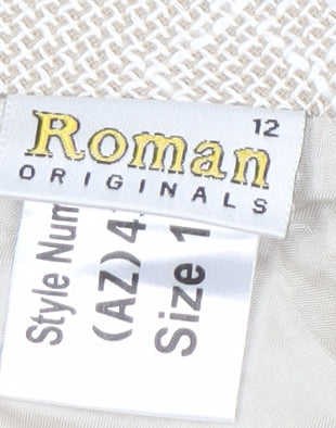 Brand and care label for Roman Originals Women's Beige A-Line Skirt, size 12