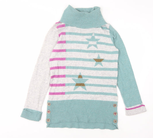 White Stuff Women's Green Striped Pullover Jumper UK 6