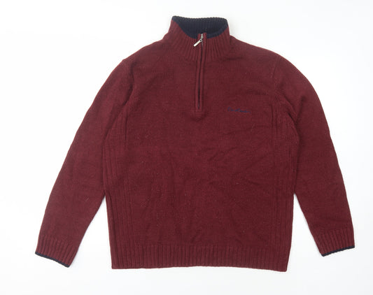 Pierre Cardin Men's Red Full Zip Jumper - L