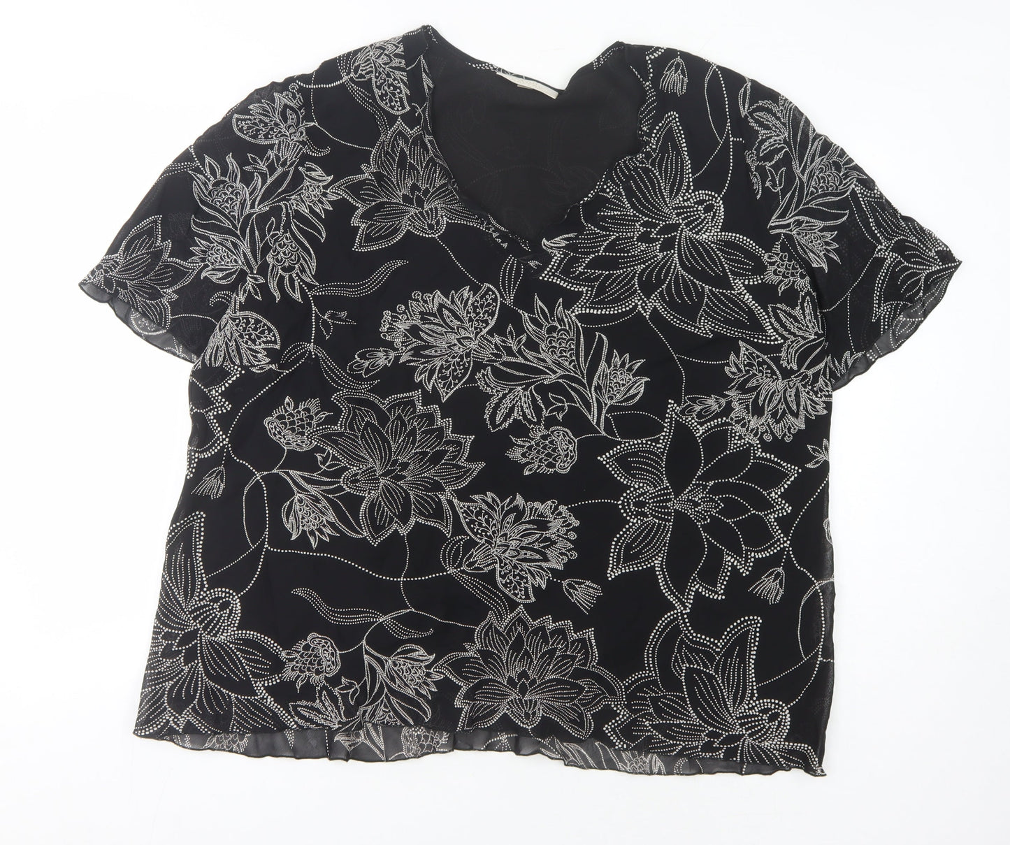 Ann Harvey Women's Black Floral Tunic Blouse Size 22