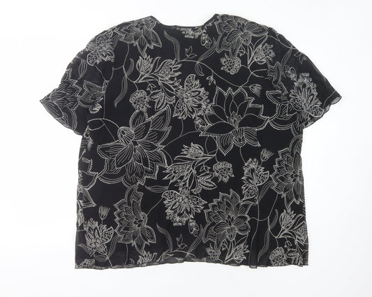 Ann Harvey Women's Black Floral Tunic Blouse Size 22