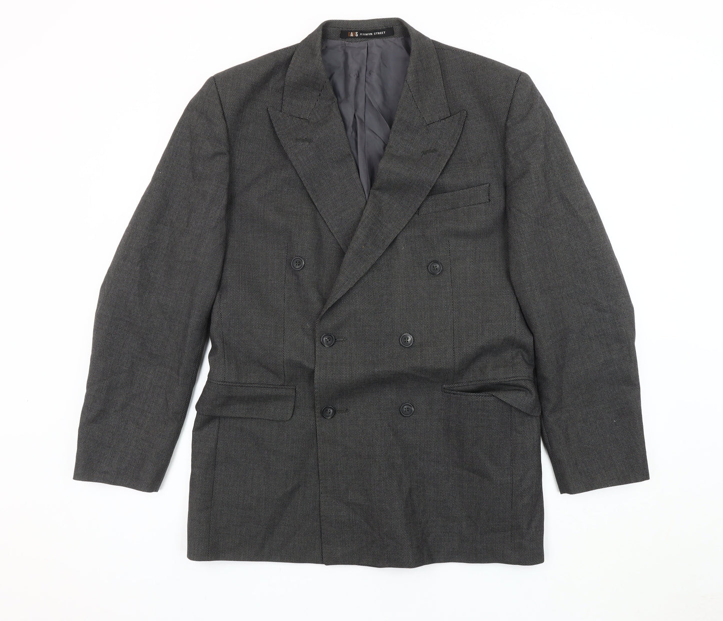 DAKS Mens Grey Blazer, Size 38, Double-Breasted Wool