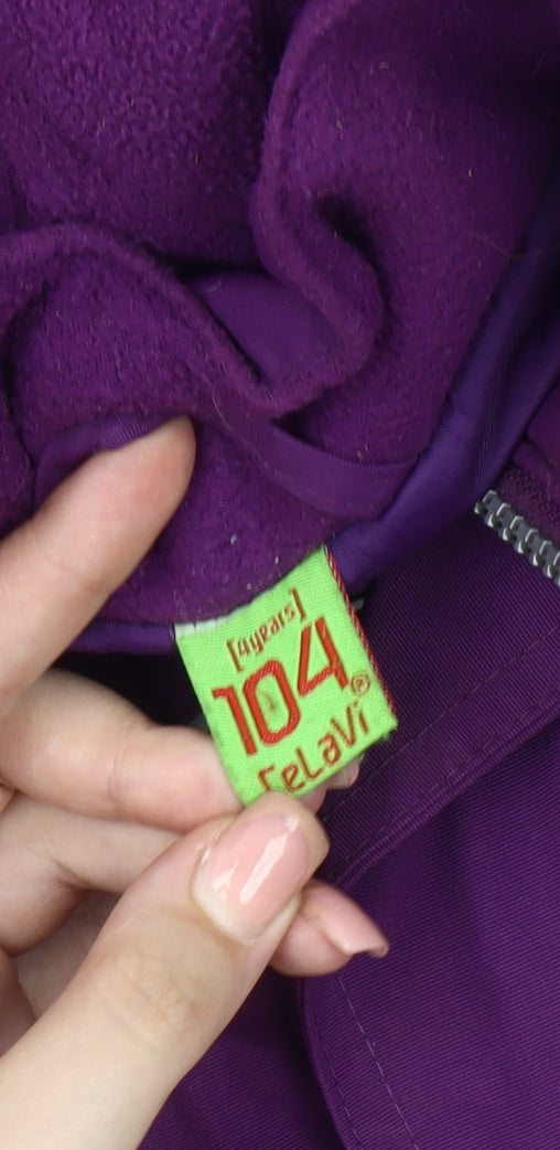 Close-up detail of CeLaVi girls’ purple rain coat 9-10 years hooded winter coat