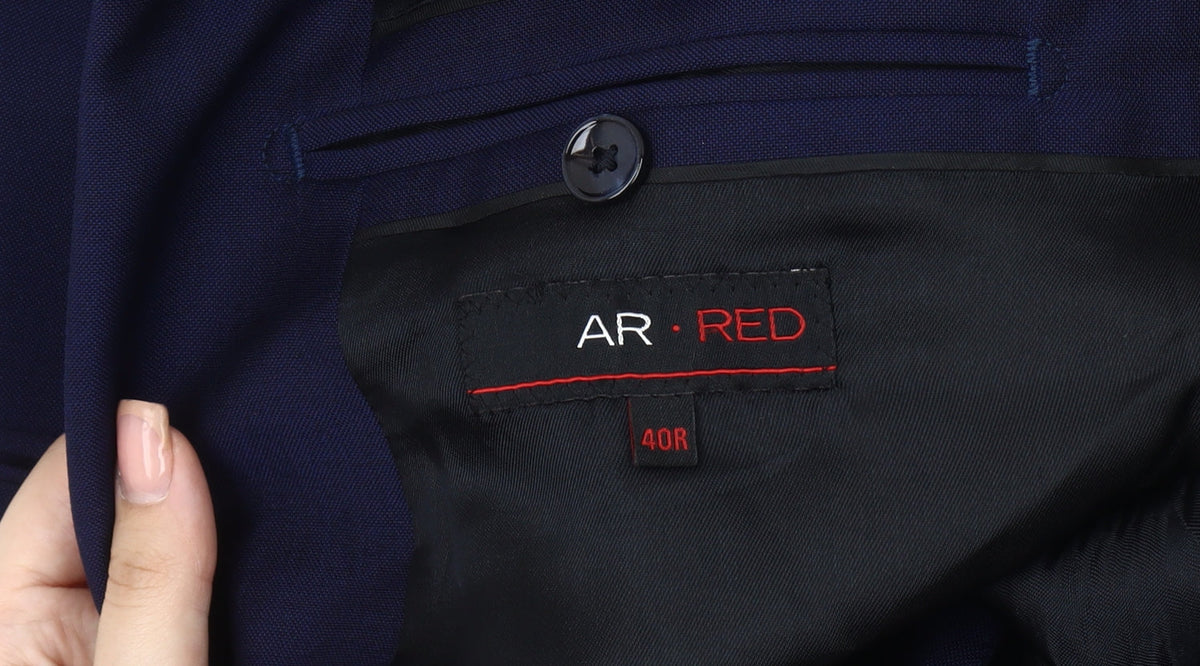 Close-up detail of AR RED Men's Blue Blazer Jacket 40R Single-Breasted