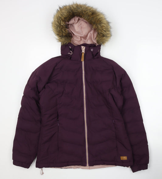 Trespass Women's Purple Puffer Jacket M Hooded Winter