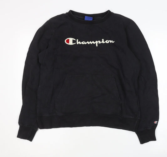 Champion Black Logo Pullover Sweatshirt S Unisex