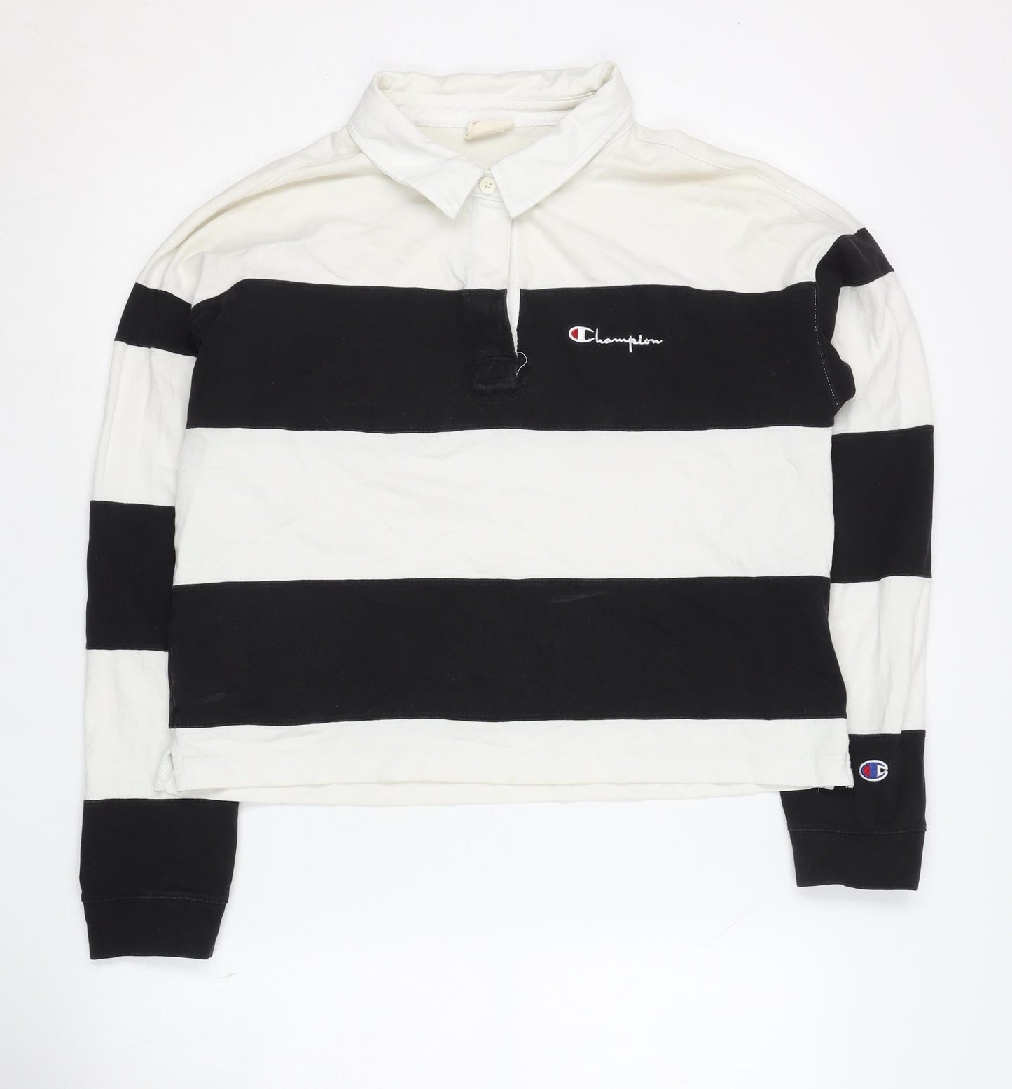 Champion Women's Black & White Striped Henley, Size L