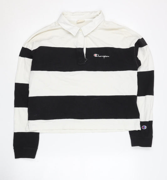 Champion Women's Black & White Striped Henley, Size L