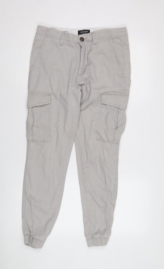 Jack & Jones Mens Grey Cargo Trousers, Size 30, Slim Fit