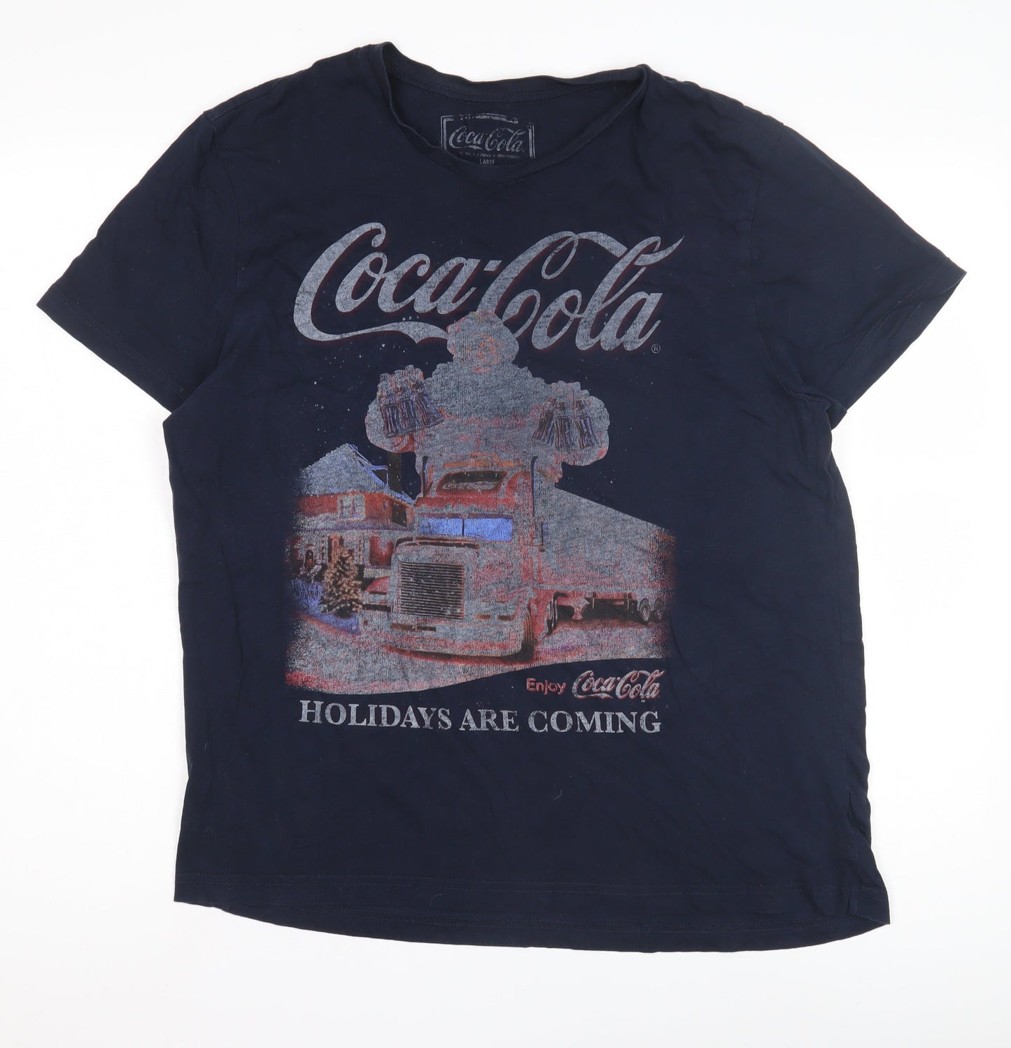 Coca-Cola Men's Blue Christmas T-Shirt - Large